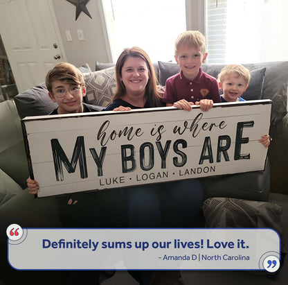 Home Is Where My Boys Are Family Sign by Tailored Canvases