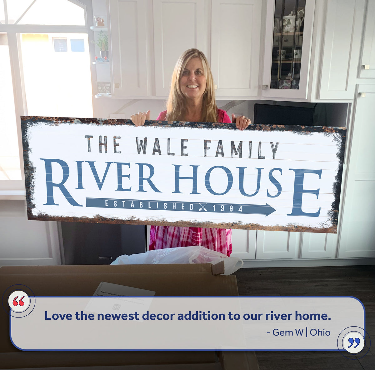 Family River House Arrow Sign by Tailored Canvases