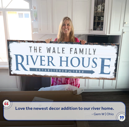 Family River House Arrow Sign by Tailored Canvases