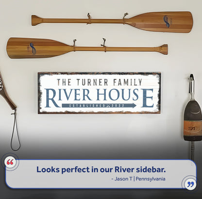 Family River House Arrow Sign by Tailored Canvases