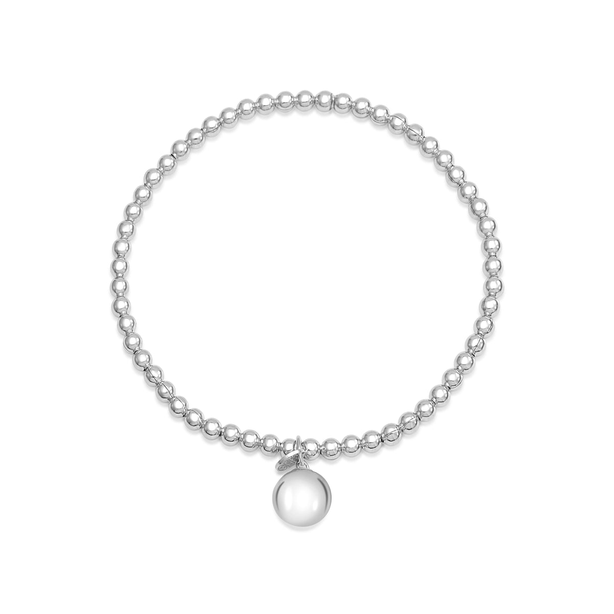 Sterling Silver 925 Polished Bead Stretch Bracelet with Ball Accent Charm by Massete