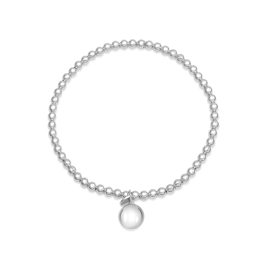 Sterling Silver 925 Polished Bead Stretch Bracelet with Ball Accent Charm by Massete