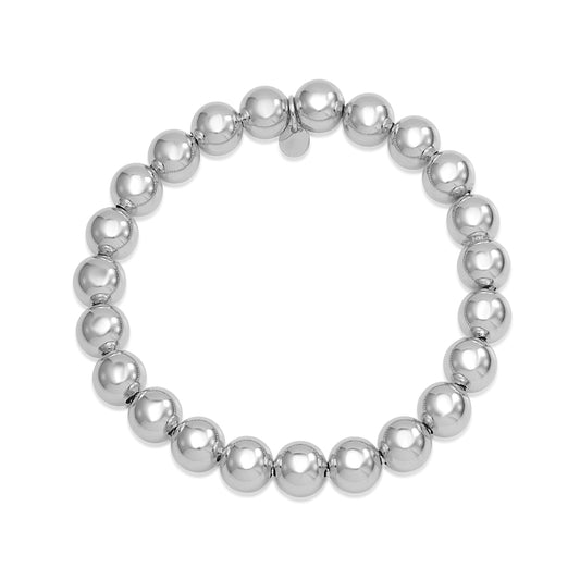 Sterling Silver 925 Polished Large Ball Bead Stretch Bracelet 8mm by Massete
