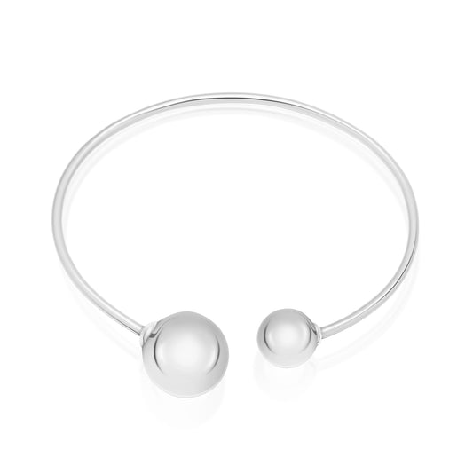 Sterling Silver 925 Polished Double Ball Wire Bracelet by Massete