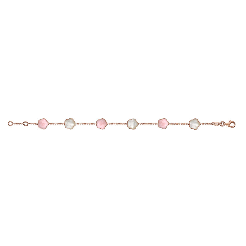 14K Rose Gold Bracelet Flower Shape Cabochon Pink Opal and Mother of Pearl Italy 7" by Massete