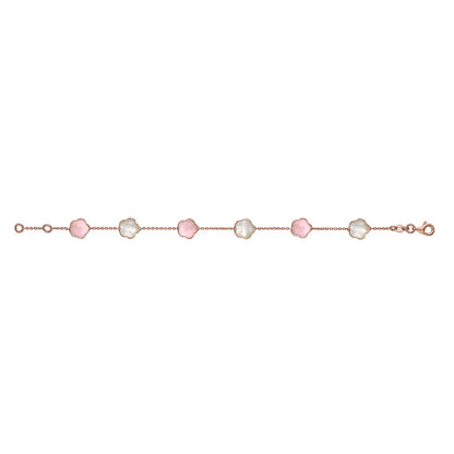 14K Rose Gold Bracelet Flower Shape Cabochon Pink Opal and Mother of Pearl Italy 7" by Massete
