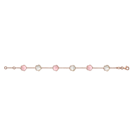 14K Rose Gold Bracelet Flower Shape Cabochon Pink Opal and Mother of Pearl Italy 7" by Massete