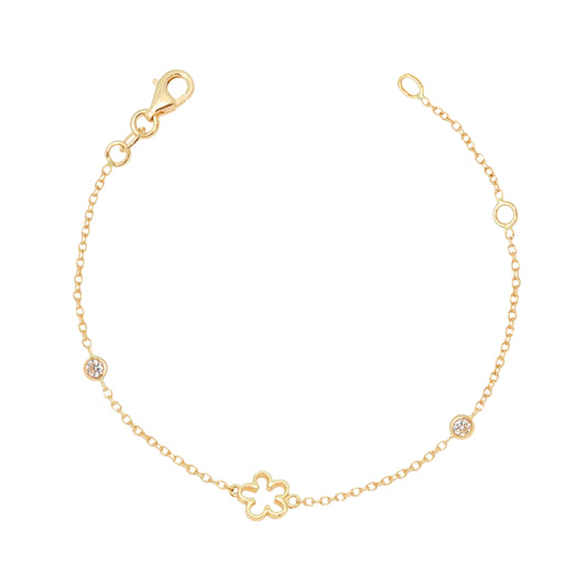 Flower Bracelet in 14k Gold with CZ by Massete