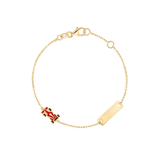 Kids' 14k yellow gold ID bracelet with red enamel racing car charm by Unicornj