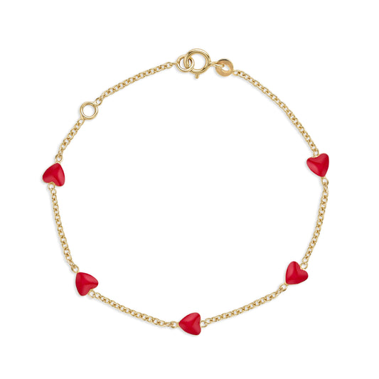 UNICORNJ 14k Yellow Gold Enamel Mini Heart Bracelet Charm Dangle or Vertical Stacked 5 Heart Station for Girls Kids Toddlers Babies Made in Italy 5.25 or 5.5 inches by Massete