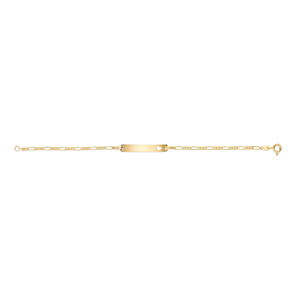 UNICORNJ 14k Yellow Gold Girls ID Bracelet Engravable with Heart Cutout for Girls Kids Toddler Baby Figaro Chain 3+1 Links Made in Italy 5.5" by Massete