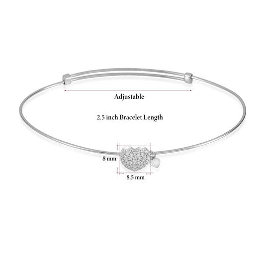 Heart Pave Bangle Bracelet in 14k White Gold with CZ Pave by Massete