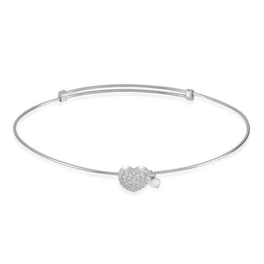 Heart Pave Bangle Bracelet in 14k White Gold with CZ Pave by Massete