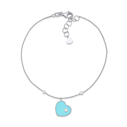UNICORNJ 14K White Gold Bracelet with Light Pink or Light Blue Enamel Sliding Heart Accent 7.5" Italy by Massete