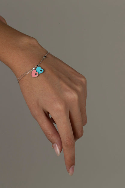 UNICORNJ 14K White Gold Bracelet with Light Pink or Light Blue Enamel Sliding Heart Accent 7.5" Italy by Massete