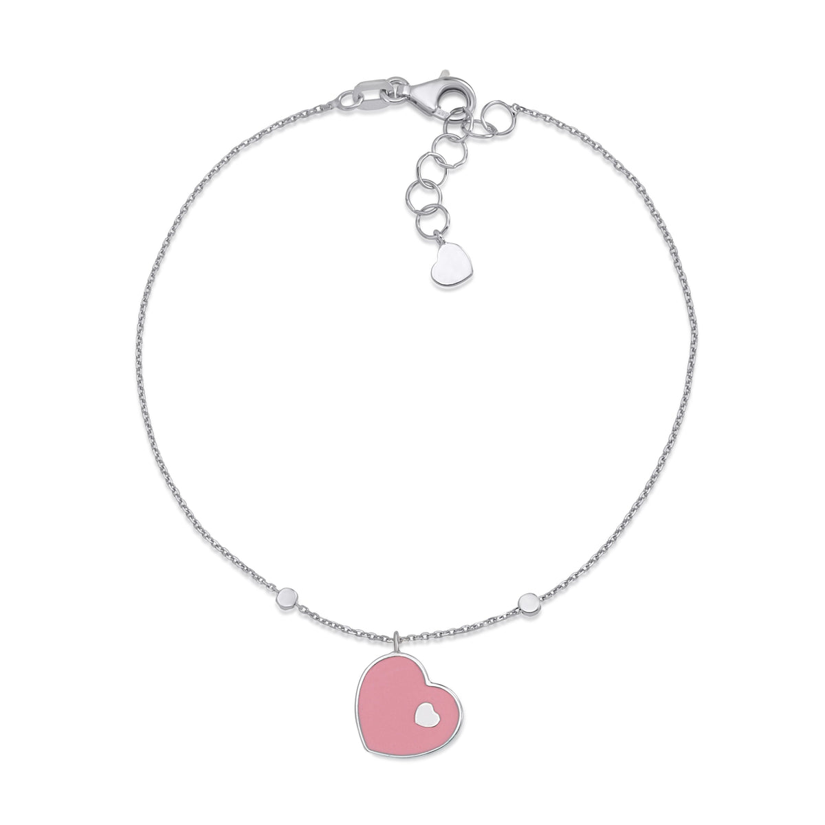 UNICORNJ 14K White Gold Bracelet with Light Pink or Light Blue Enamel Sliding Heart Accent 7.5" Italy by Massete