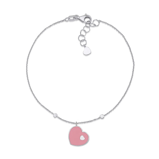 UNICORNJ 14K White Gold Bracelet with Light Pink or Light Blue Enamel Sliding Heart Accent 7.5" Italy by Massete