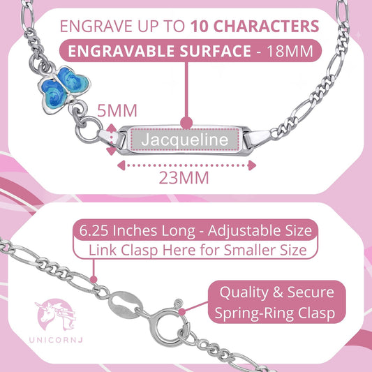 UNICORNJ Sterling Silver 925 Childrens Bracelet with Butterfly Enamel Charm Italy by Massete