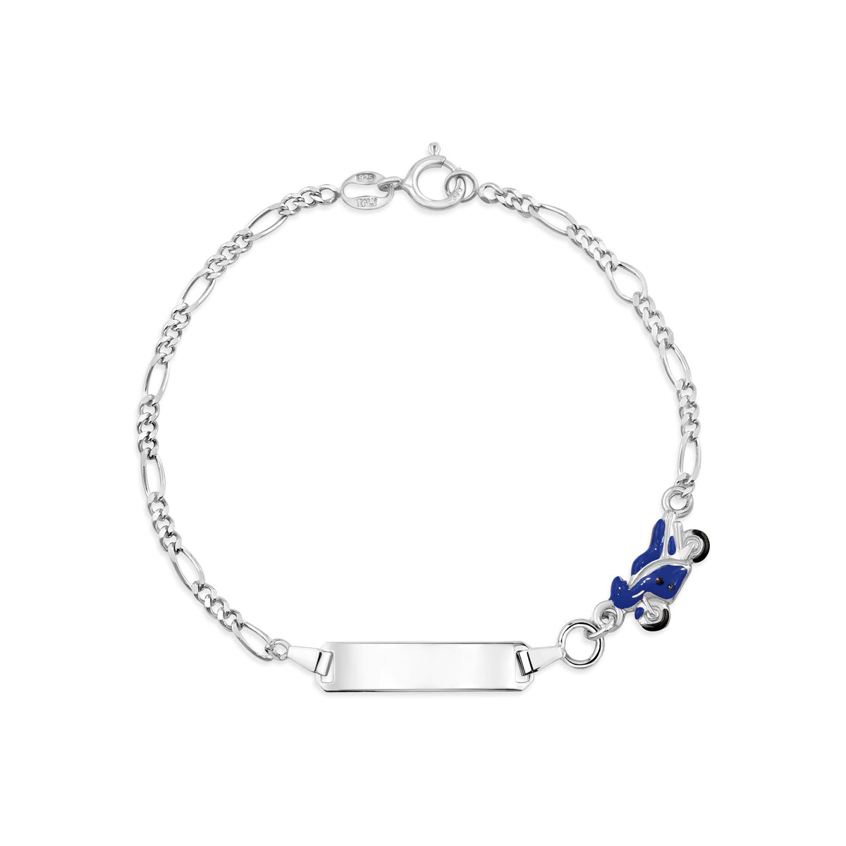 UNICORNJ Sterling Silver 925 Engravable ID Bracelet Figaro Chain for Boys Girls with Enamel Charm 6.5" by Massete