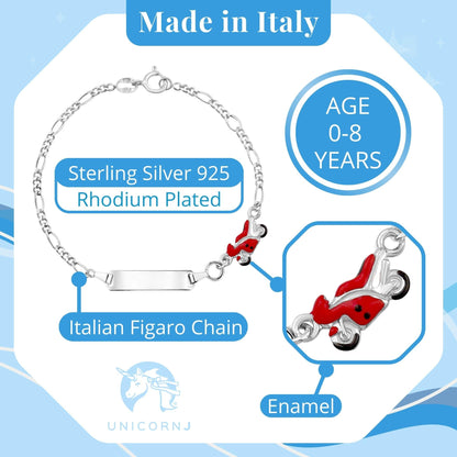 UNICORNJ Sterling Silver 925 Engravable ID Bracelet Figaro Chain for Boys Girls with Enamel Charm 6.5" by Massete