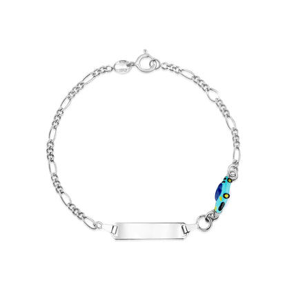 UNICORNJ Sterling Silver 925 Engravable ID Bracelet Figaro Chain for Boys Girls with Enamel Charm 6.5" by Massete