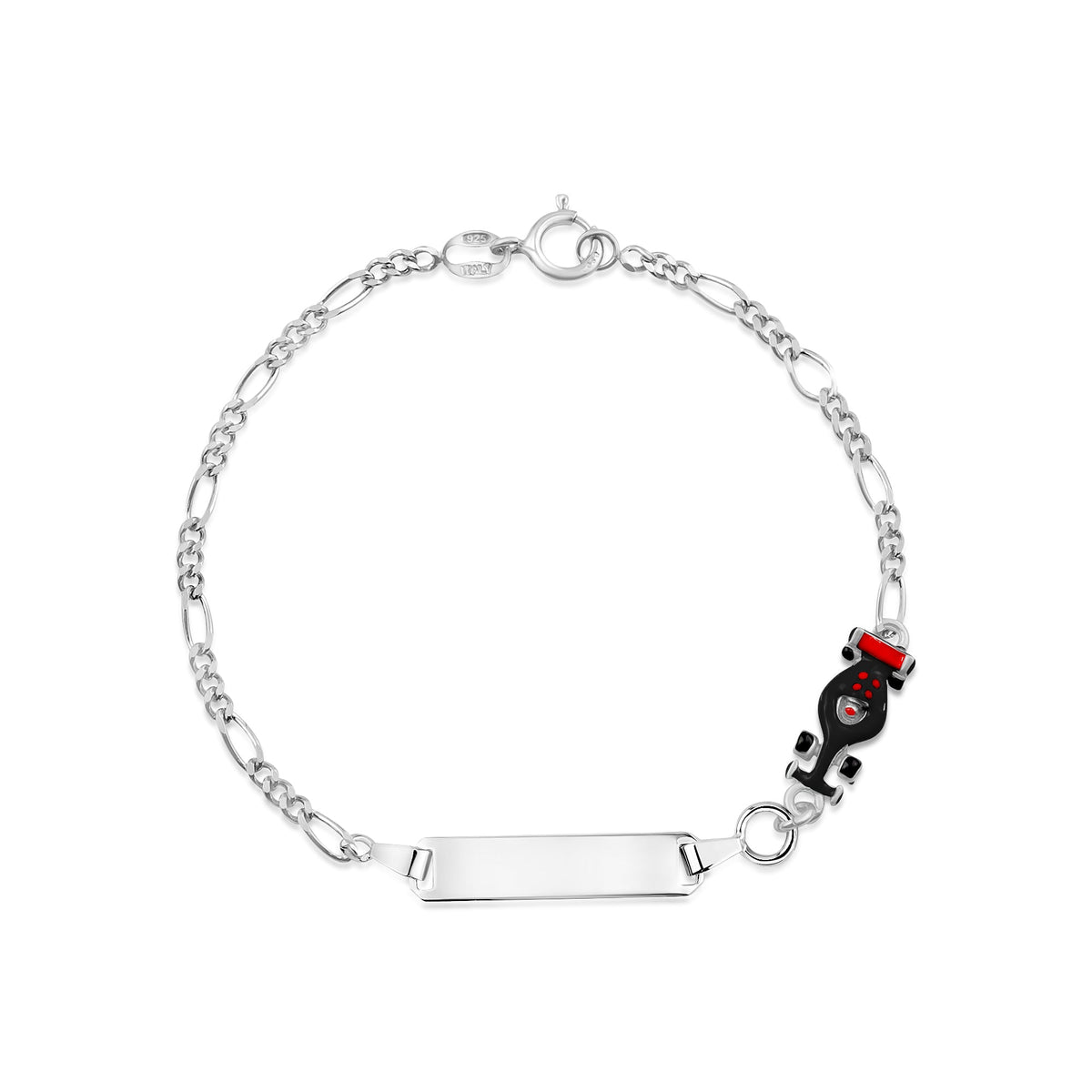 UNICORNJ Sterling Silver 925 Engravable ID Bracelet Figaro Chain for Boys Girls with Enamel Charm 6.5" by Massete
