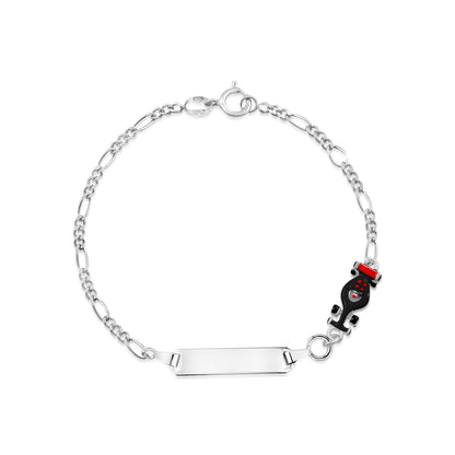 UNICORNJ Sterling Silver 925 Engravable ID Bracelet Figaro Chain for Boys Girls with Enamel Charm 6.5" by Massete