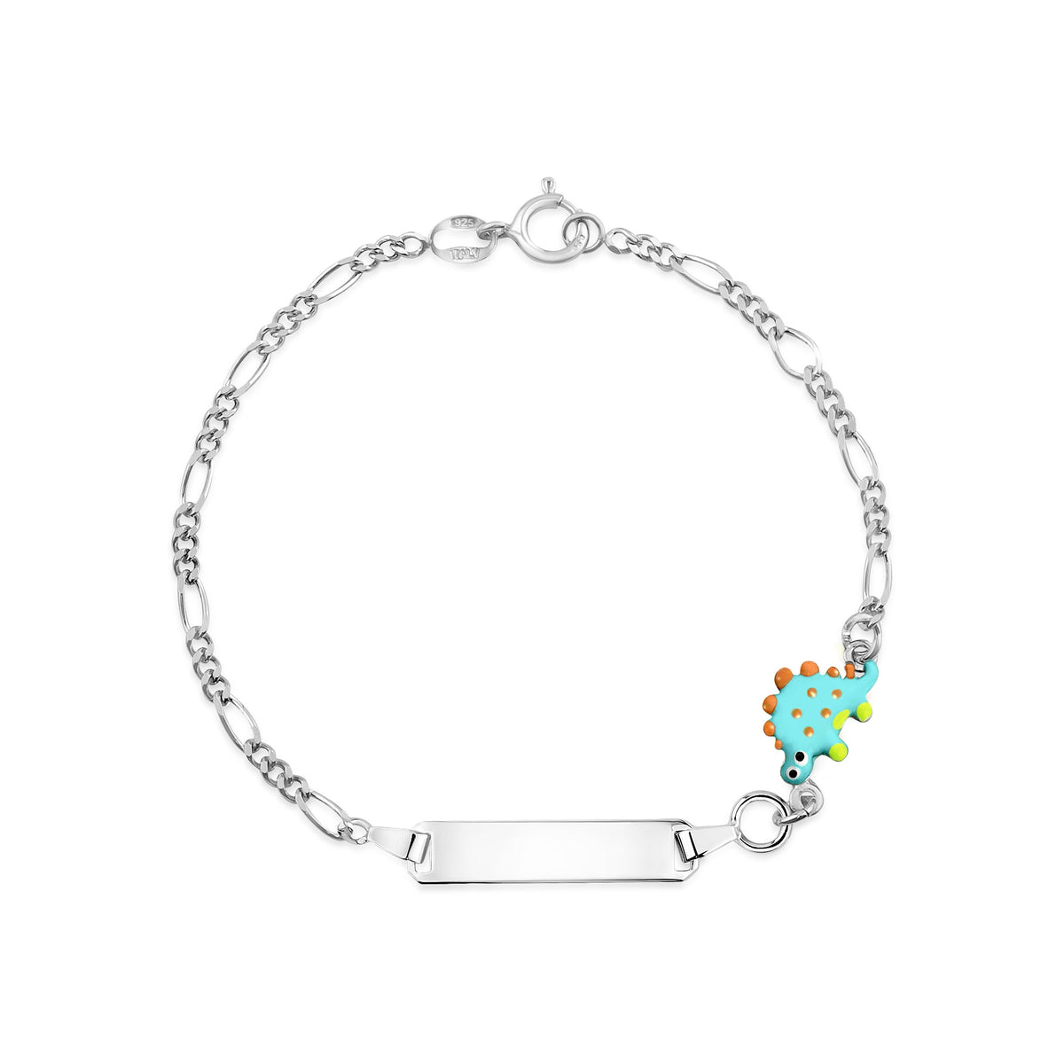 UNICORNJ Sterling Silver 925 Engravable ID Bracelet Figaro Chain for Boys Girls with Enamel Charm 6.5" by Massete