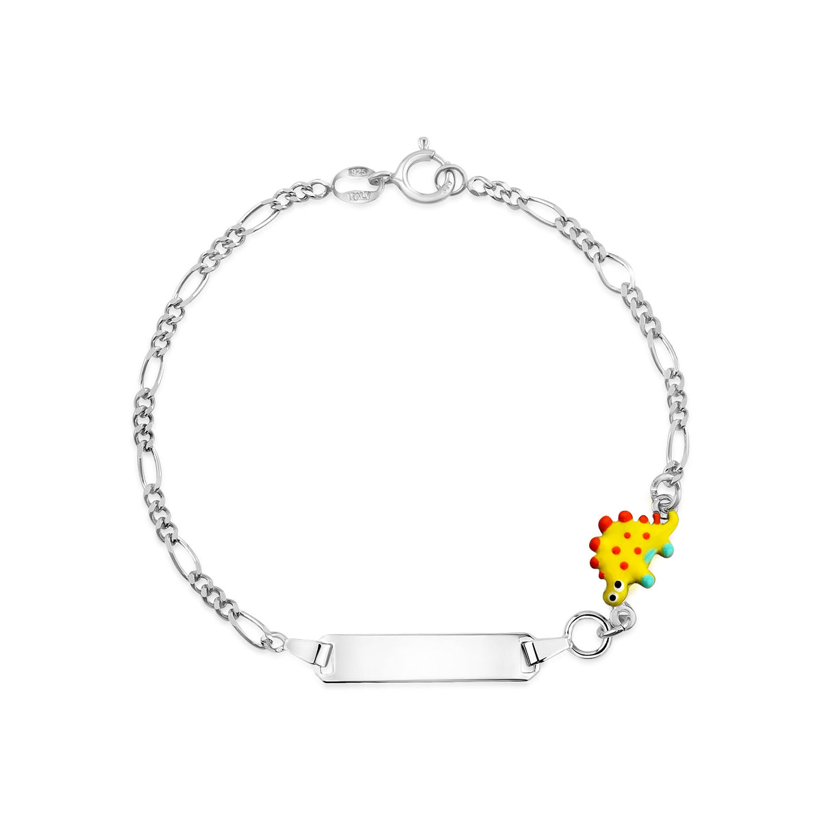 UNICORNJ Sterling Silver 925 Engravable ID Bracelet Figaro Chain for Boys Girls with Enamel Charm 6.5" by Massete
