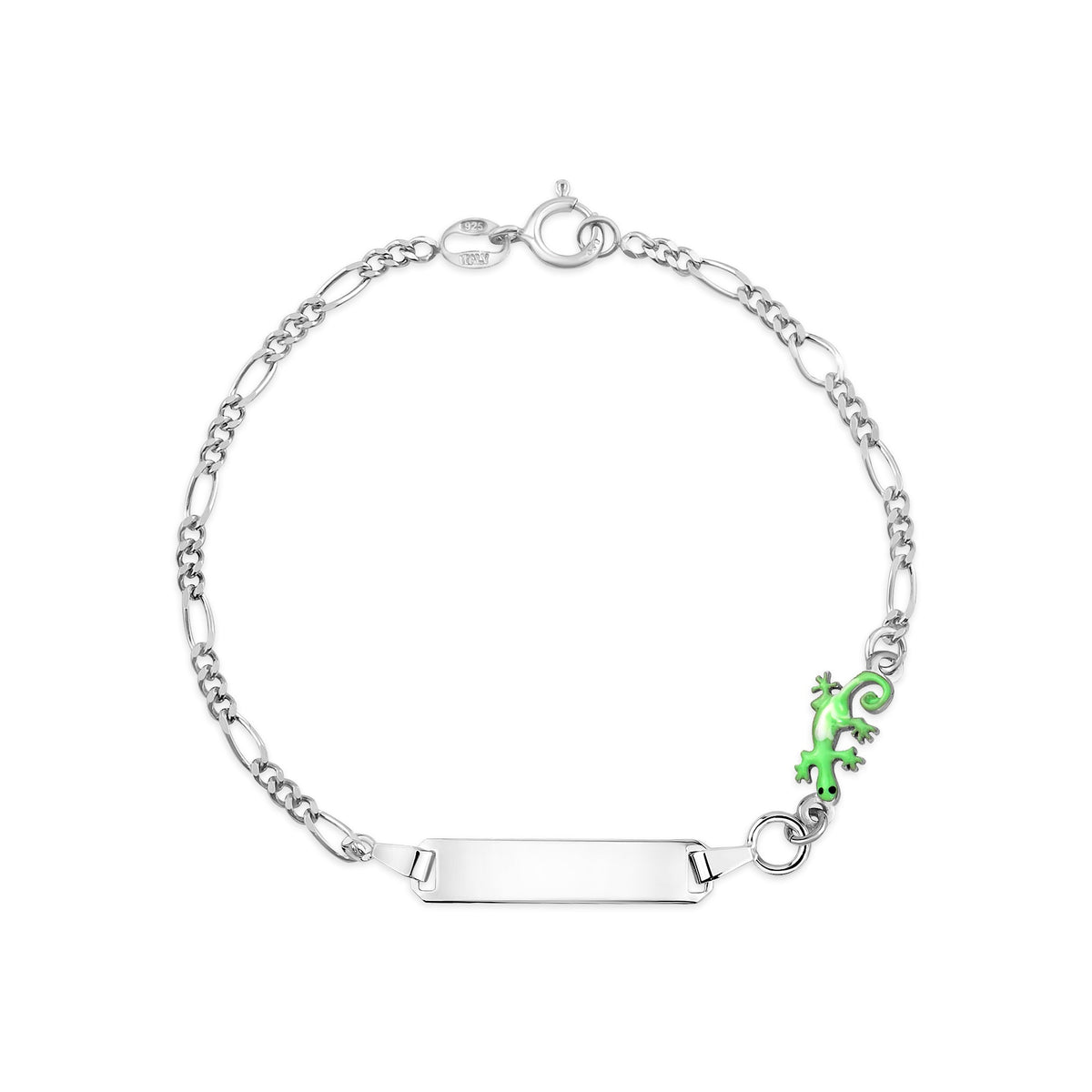 UNICORNJ Sterling Silver 925 Engravable ID Bracelet Figaro Chain for Boys Girls with Enamel Charm 6.5" by Massete