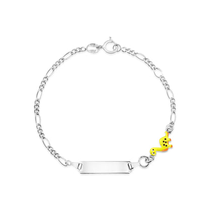 UNICORNJ Sterling Silver 925 Engravable ID Bracelet Figaro Chain for Boys Girls with Enamel Charm 6.5" by Massete
