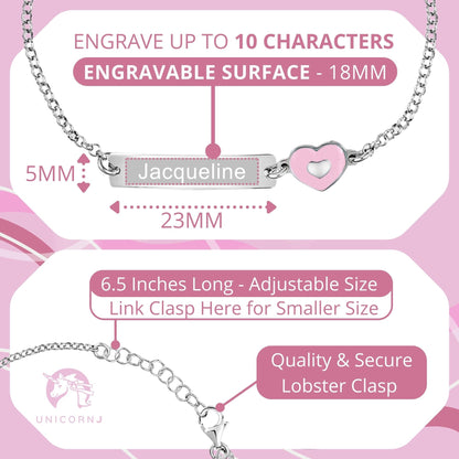 UNICORNJ Sterling Silver 925 Engravable ID Bracelet Rolo Chain for Girls Boys with Enamel 6.5" by Massete