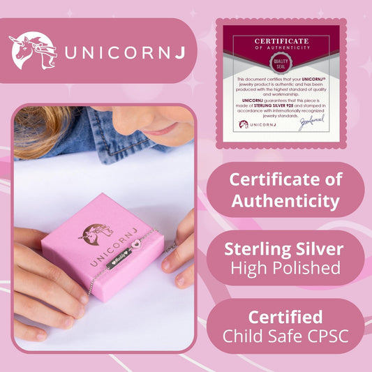 UNICORNJ Sterling Silver 925 Engravable ID Bracelet Rolo Chain for Girls Boys with Enamel 6.5" by Massete