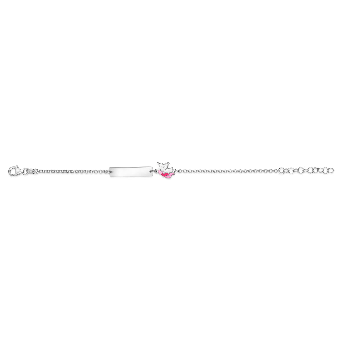 UNICORNJ Sterling Silver 925 Engravable ID Bracelet Rolo Chain for Girls Boys with Enamel 6.5" by Massete