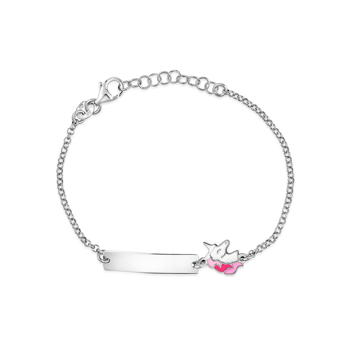 UNICORNJ Sterling Silver 925 Engravable ID Bracelet Rolo Chain for Girls Boys with Enamel 6.5" by Massete