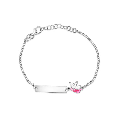 UNICORNJ Sterling Silver 925 Engravable ID Bracelet Rolo Chain for Girls Boys with Enamel 6.5" by Massete