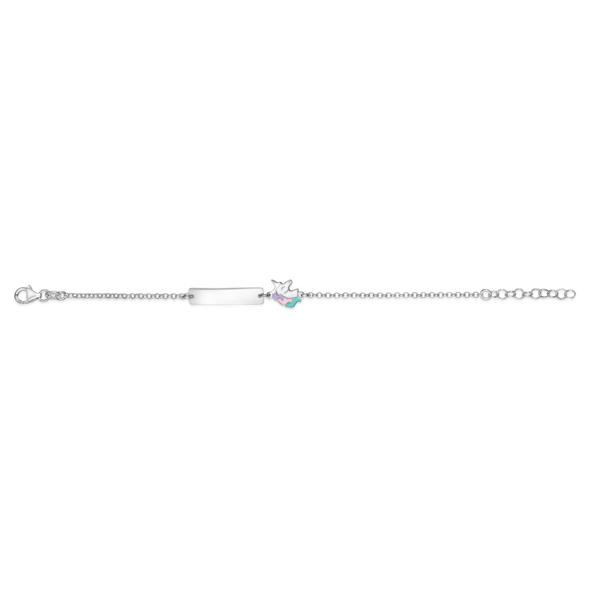 UNICORNJ Sterling Silver 925 Engravable ID Bracelet Rolo Chain for Girls Boys with Enamel 6.5" by Massete