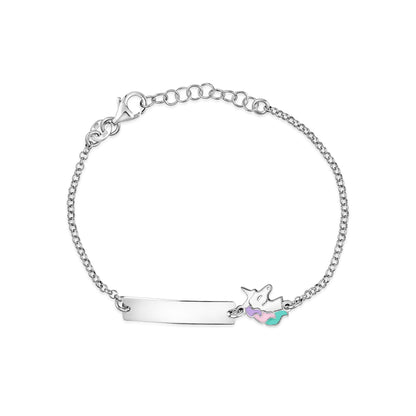 UNICORNJ Sterling Silver 925 Engravable ID Bracelet Rolo Chain for Girls Boys with Enamel 6.5" by Massete
