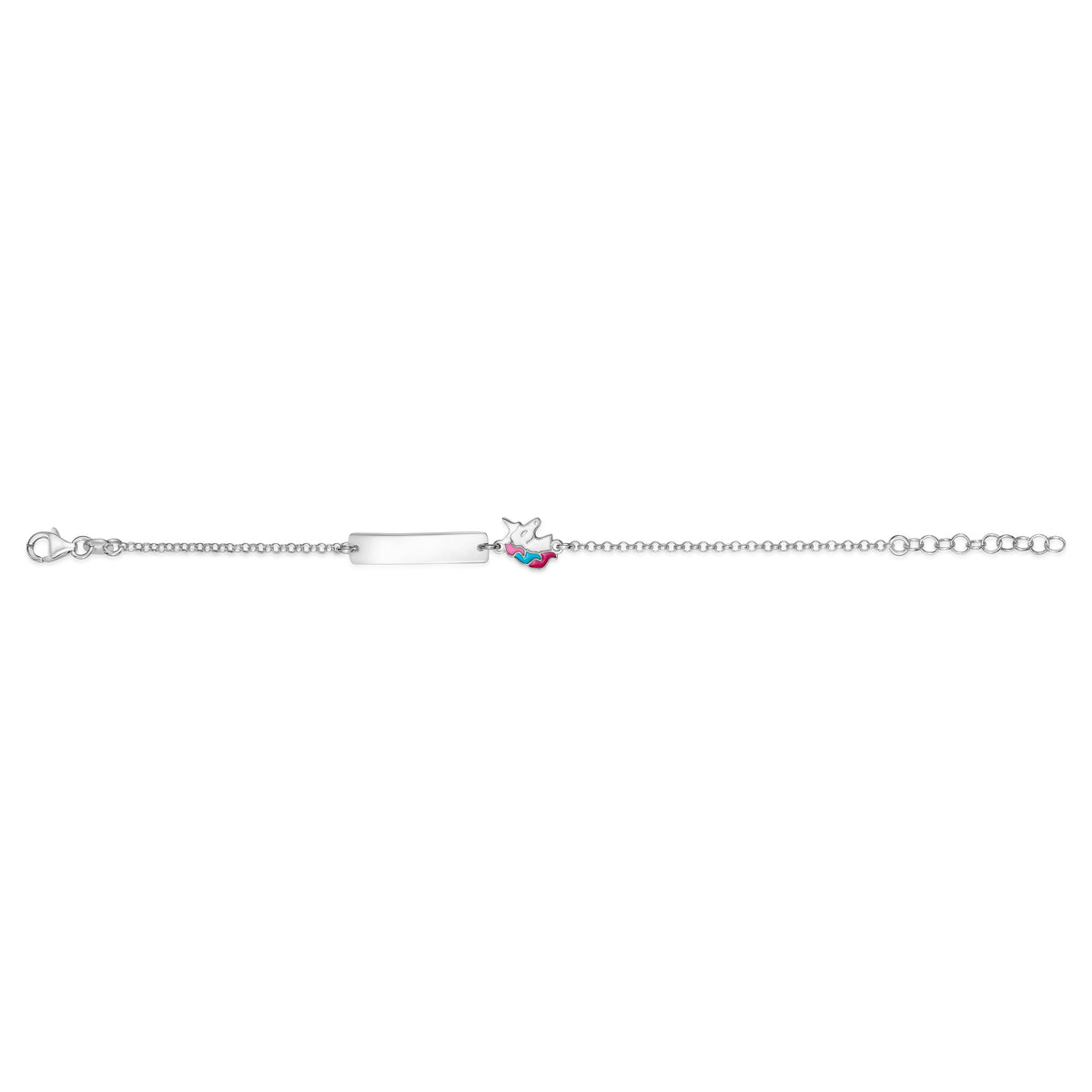 UNICORNJ Sterling Silver 925 Engravable ID Bracelet Rolo Chain for Girls Boys with Enamel 6.5" by Massete