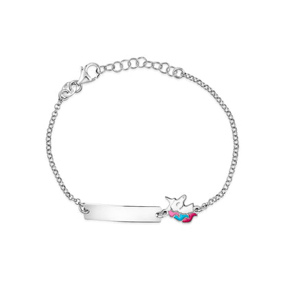 UNICORNJ Sterling Silver 925 Engravable ID Bracelet Rolo Chain for Girls Boys with Enamel 6.5" by Massete