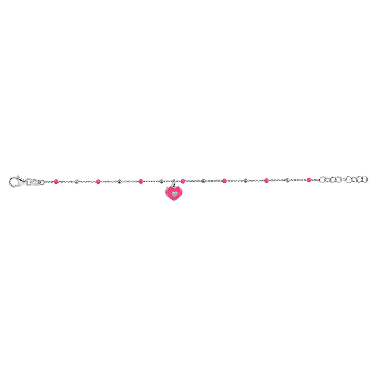 UNICORNJ Sterling Silver 925 Bracelet for Girls Heart with Enamel Beaded Chain 6.5" by Massete