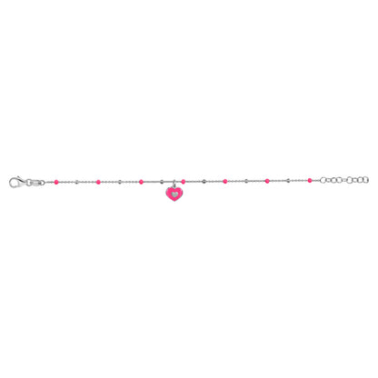 UNICORNJ Sterling Silver 925 Bracelet for Girls Heart with Enamel Beaded Chain 6.5" by Massete