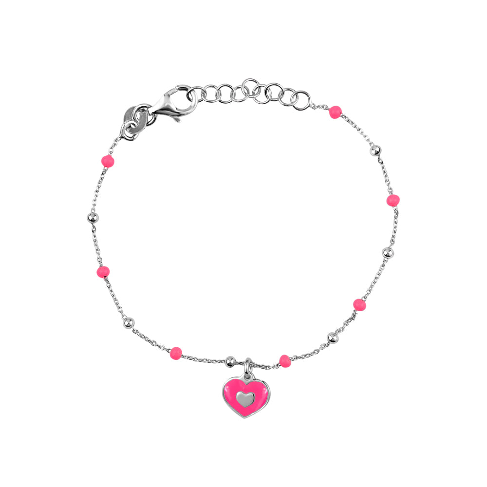 UNICORNJ Sterling Silver 925 Bracelet for Girls Heart with Enamel Beaded Chain 6.5" by Massete