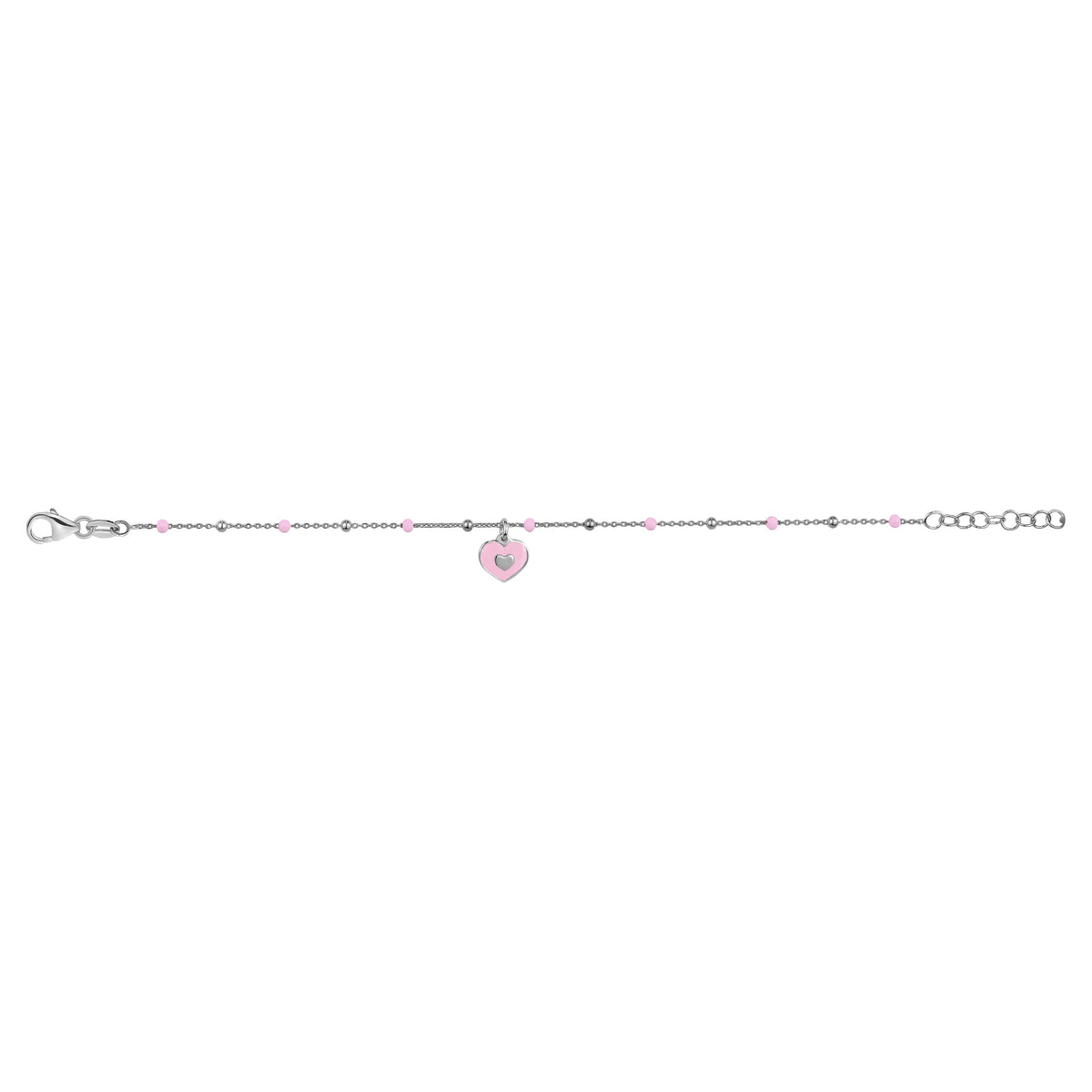 UNICORNJ Sterling Silver 925 Bracelet for Girls Heart with Enamel Beaded Chain 6.5" by Massete