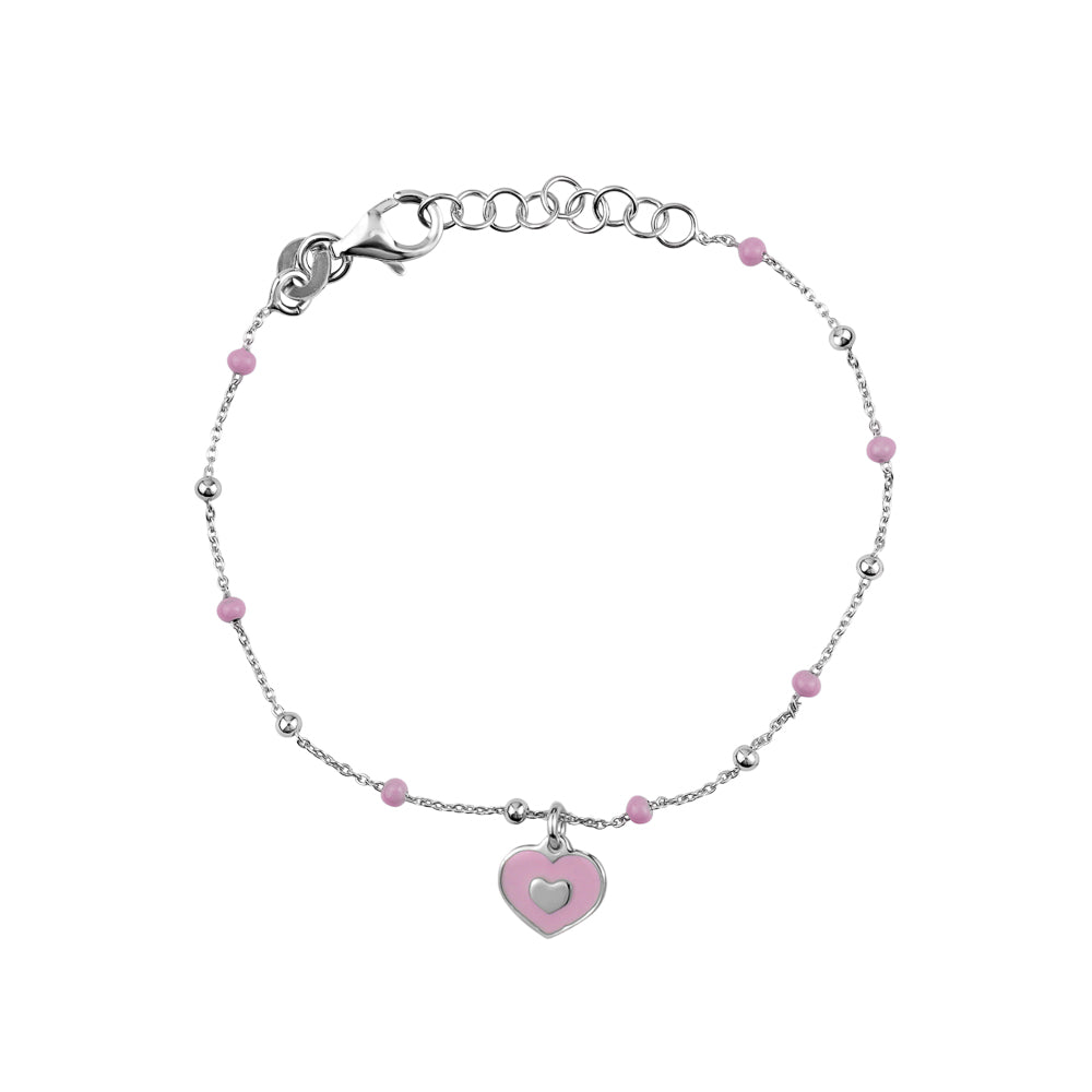 UNICORNJ Sterling Silver 925 Bracelet for Girls Heart with Enamel Beaded Chain 6.5" by Massete