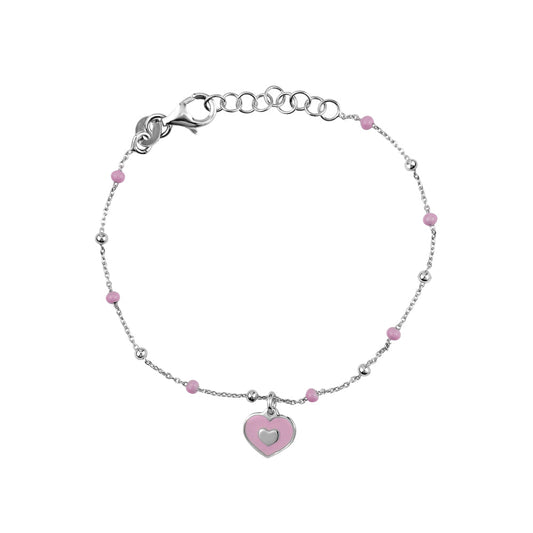 UNICORNJ Sterling Silver 925 Bracelet for Girls Heart with Enamel Beaded Chain 6.5" by Massete