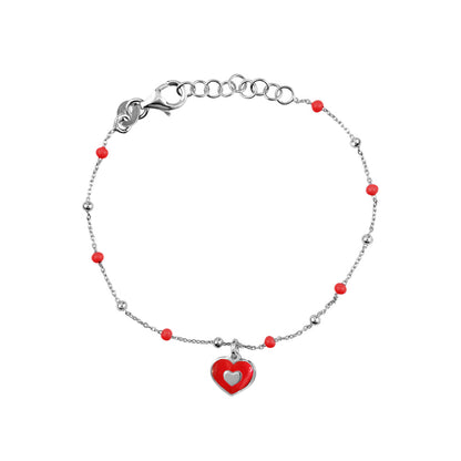 UNICORNJ Sterling Silver 925 Bracelet for Girls Heart with Enamel Beaded Chain 6.5" by Massete