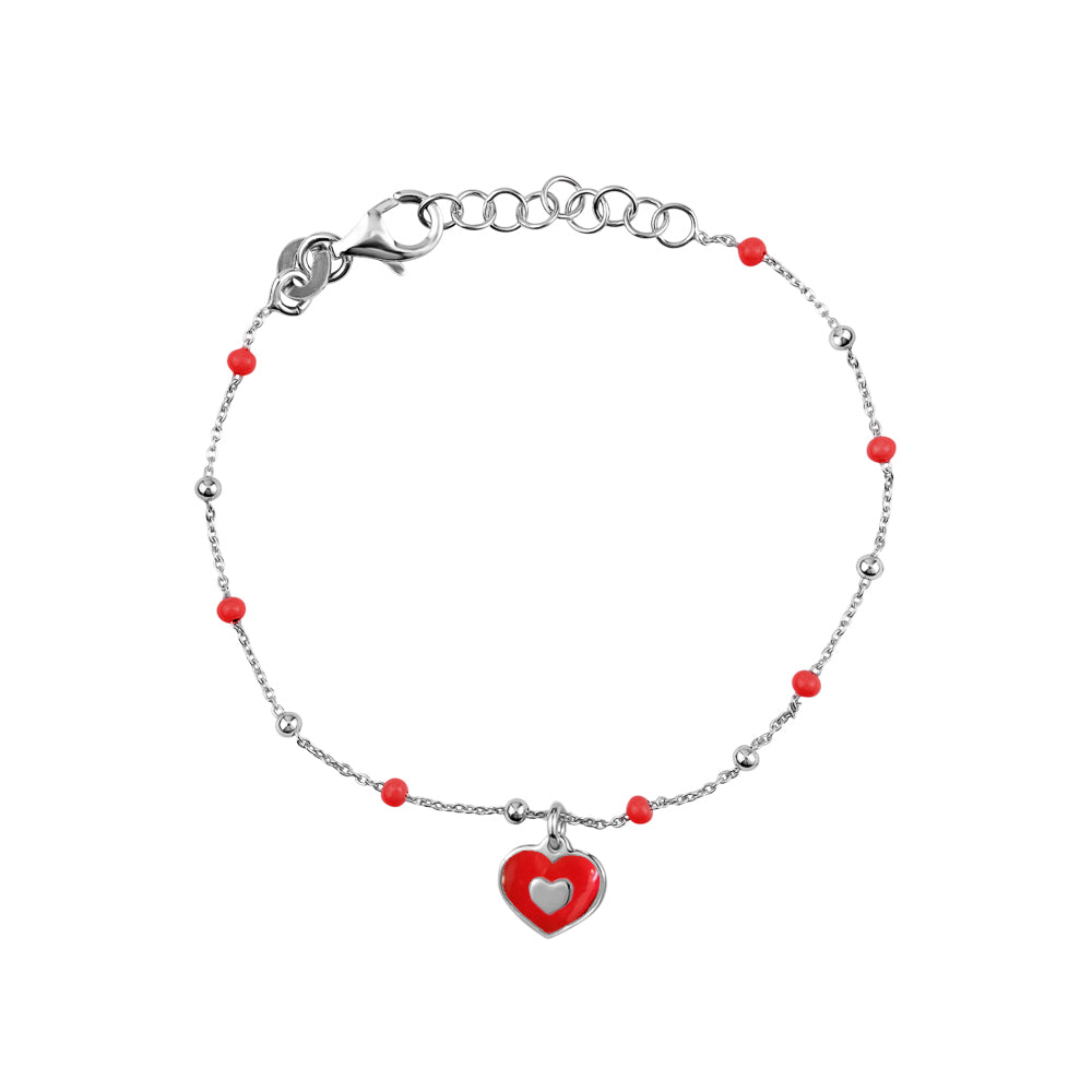 UNICORNJ Sterling Silver 925 Bracelet for Girls Heart with Enamel Beaded Chain 6.5" by Massete