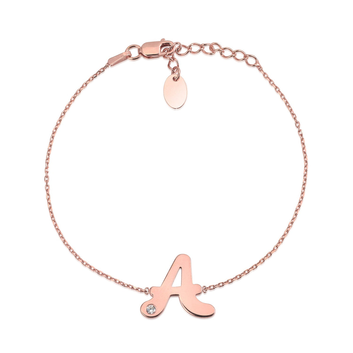 Initial Bracelet in Rose Gold Plated Sterling Silver with CZ Letters by Massete