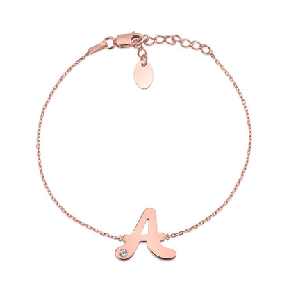 Initial Bracelet in Rose Gold Plated Sterling Silver with CZ Letters by Massete